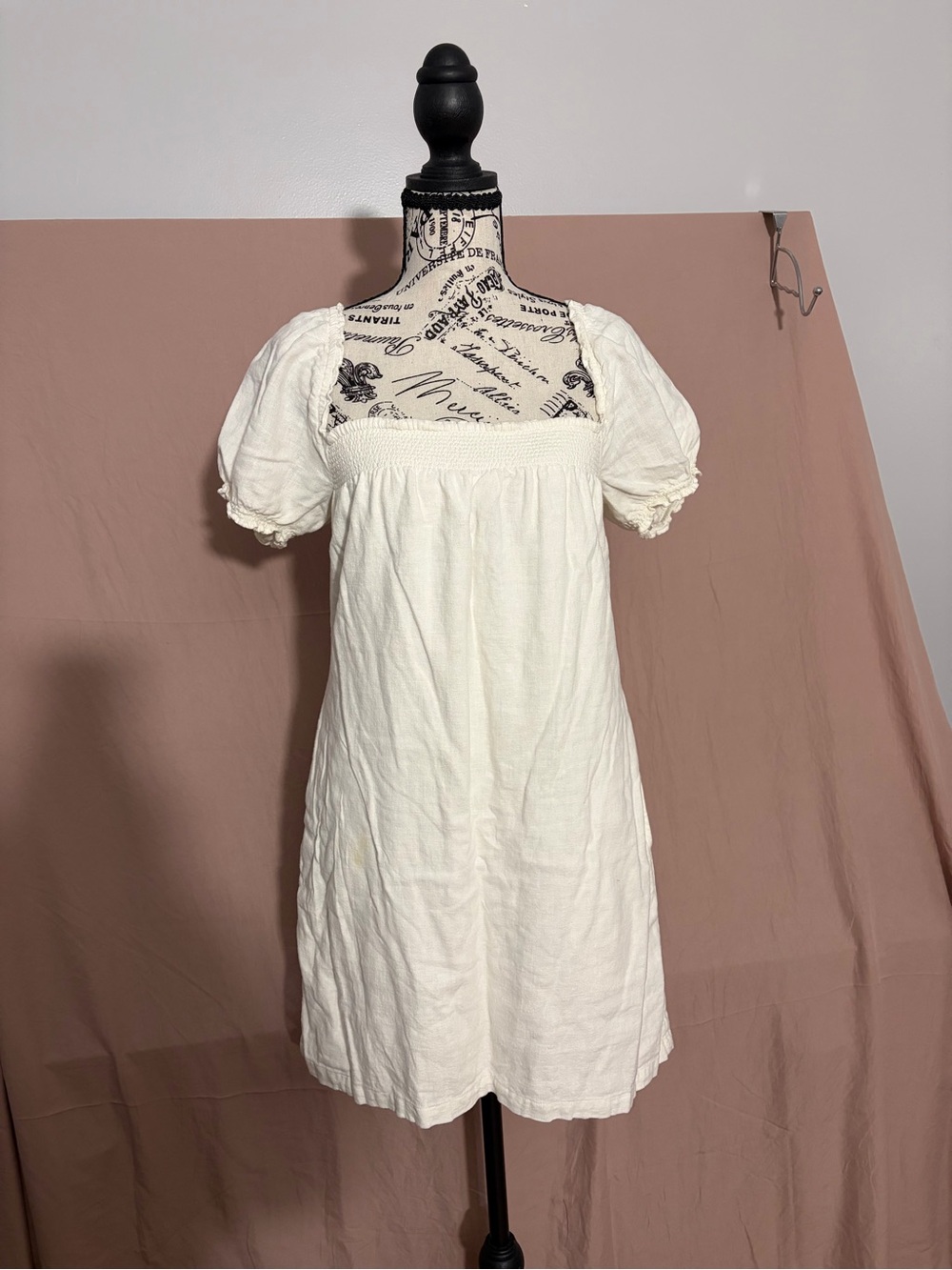 Abercrombie & Fitch Cream Square-Neck Puff Sleeve Mini Dress